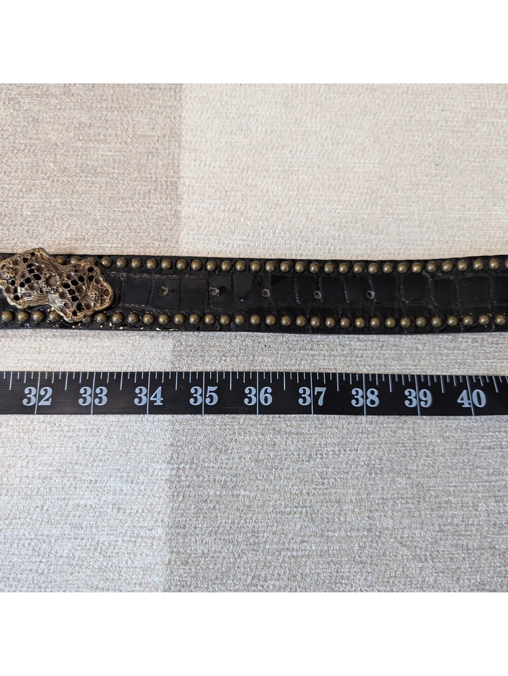 Vintage 90s Leatherrock gothic Victorian style studded cross leather belt - Picture 6 of 8